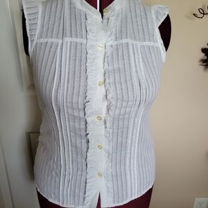 White Ruffled Sleeveless Shirt